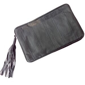 Aspects Black Snakeskin Leather Clutch‎ Purse Evening Bag With Tassel